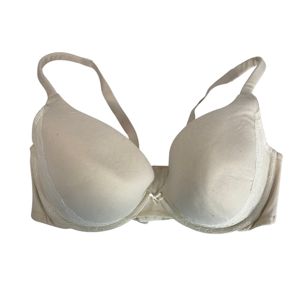 Cacique Boost Plunge Bra 42DDD Beige Cotton Lace Trim Underwire DG11030995